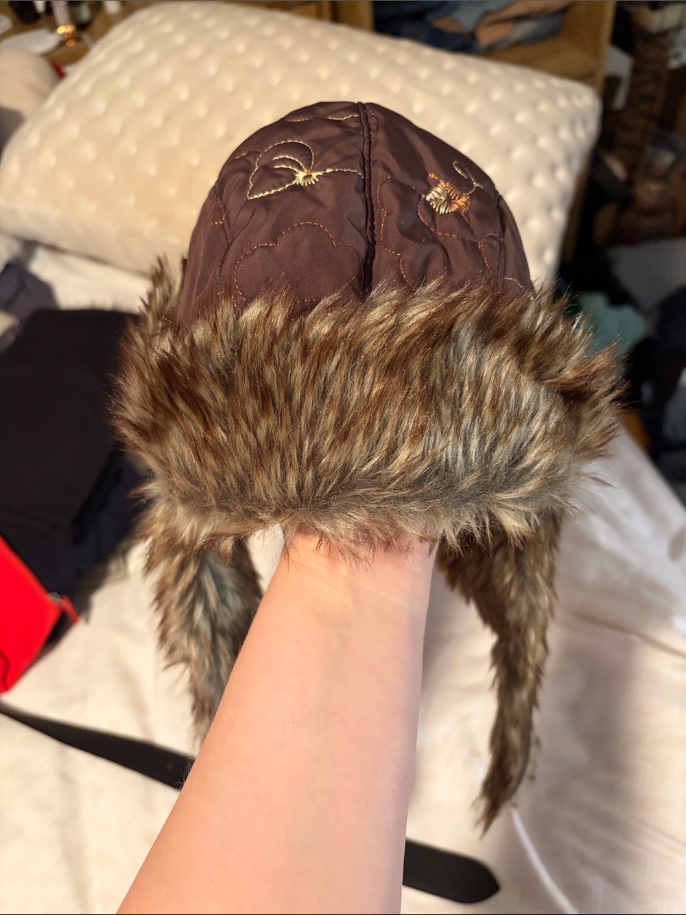 pistil Brown Quilted Faux-Fur Trapper Hat